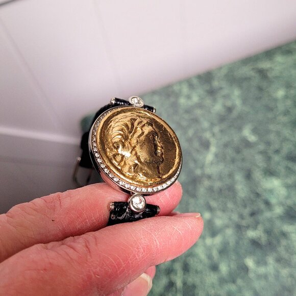 Gold Painted Medallion Face - Forty Eight Tiny Crystals and Two Large Crystals - Picture 4 of 16